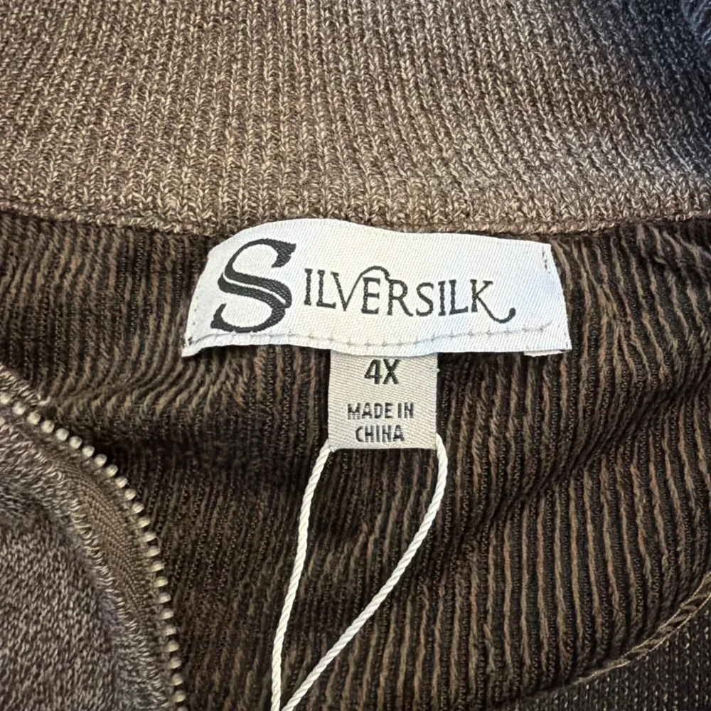 SilverSilk Men's Quarter/Half Zip Pullover Sweater Sz 4X Brown Corduroy Trim New